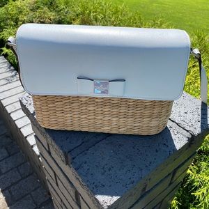 White leather and seagrass handbag